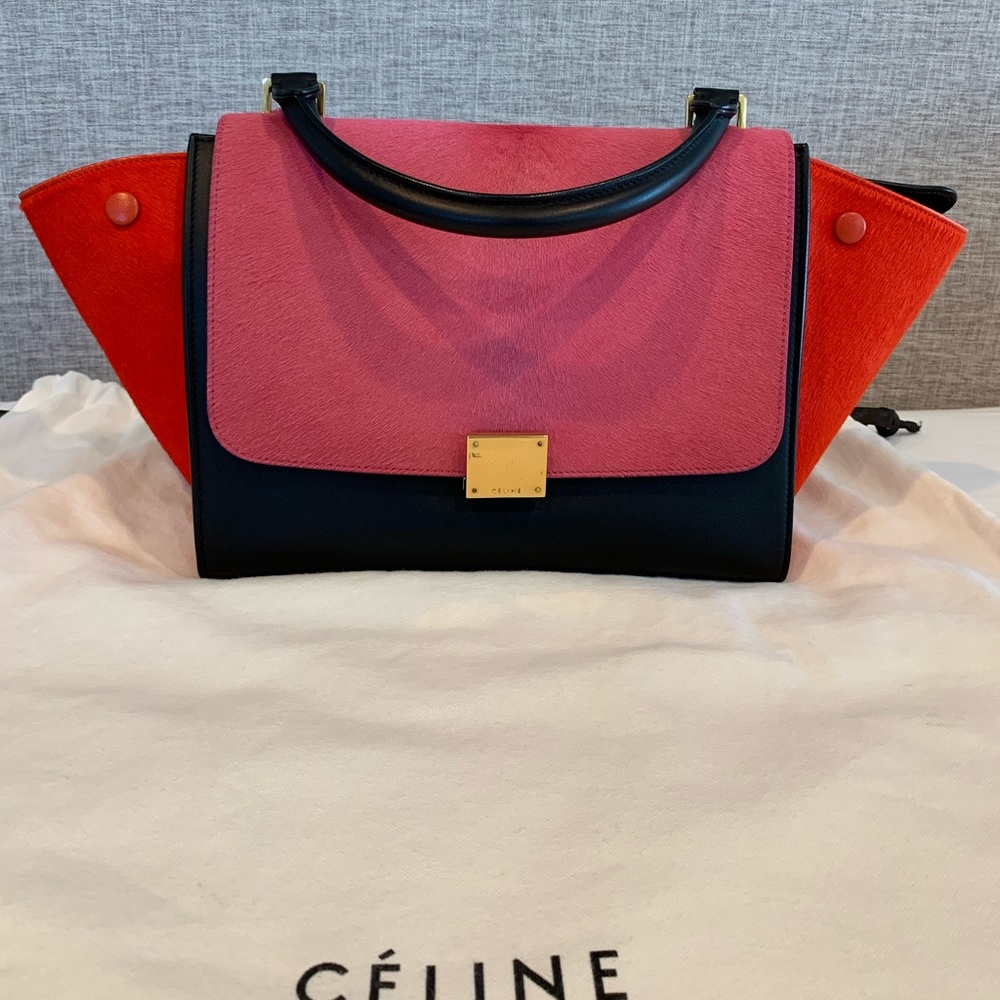 Tricolor Ponyhair Trapeze Bag
